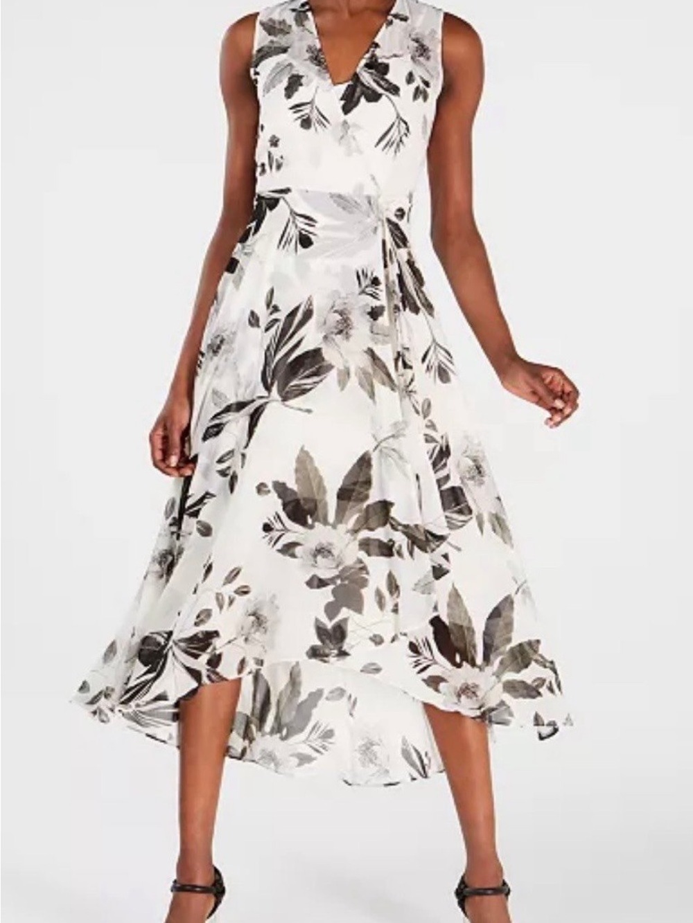 Calvin Klein White Floral High-Low Wrap Dress